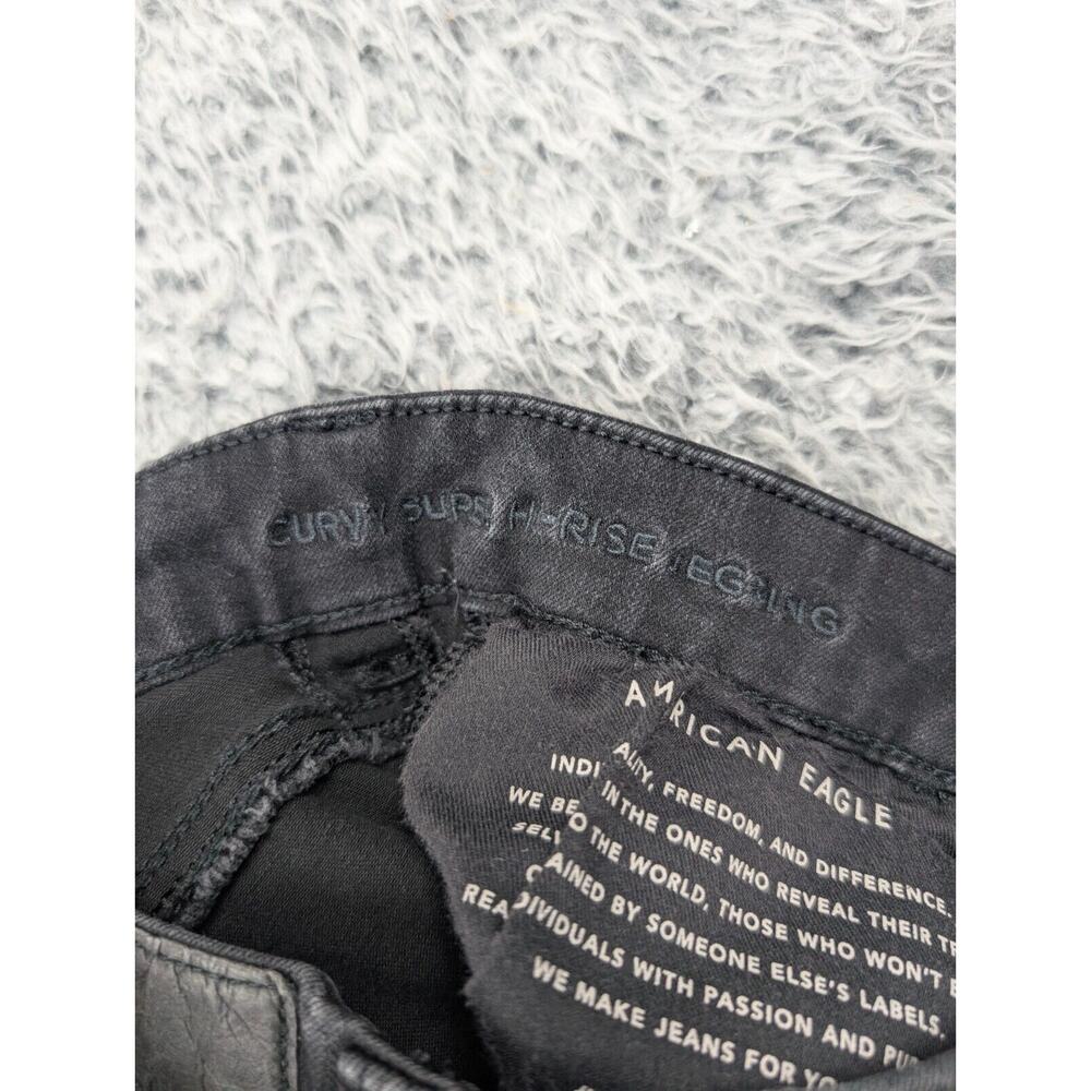 American Eagle Jeans Women 4 Black Distressed Denim Curvy Super Hi Rise Jegging - Picture 5 of 11